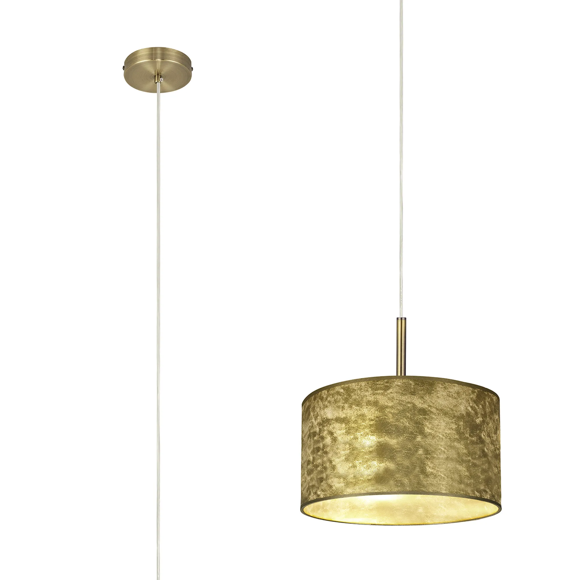 DK0826  Baymont 30cm 1 Light Pendant Antique Brass, Gold Leaf